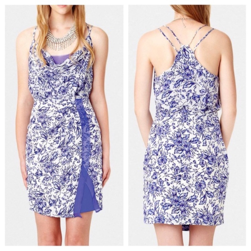 greylin • dahlia blue floral print cowl neck dress